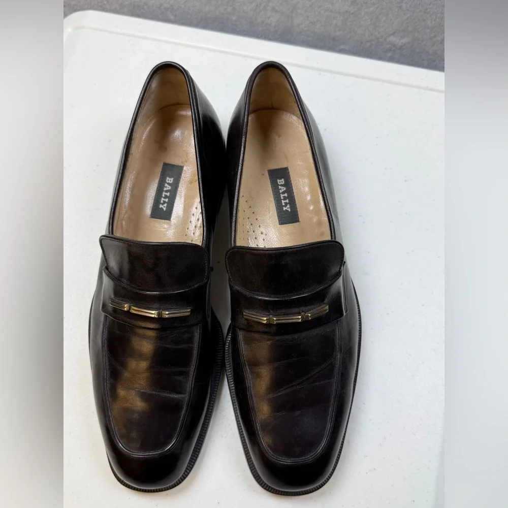 Bally Mens Loafers Size 10 Dark Leather Designer Comfort